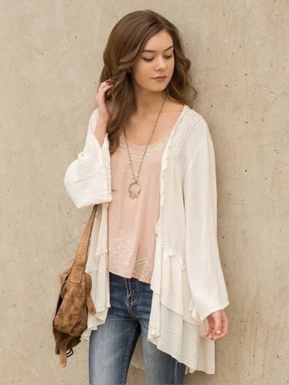 Joyfolie Women's Ivory Boho Kimono Cardigan Coverup One Size Sequins Fairycore